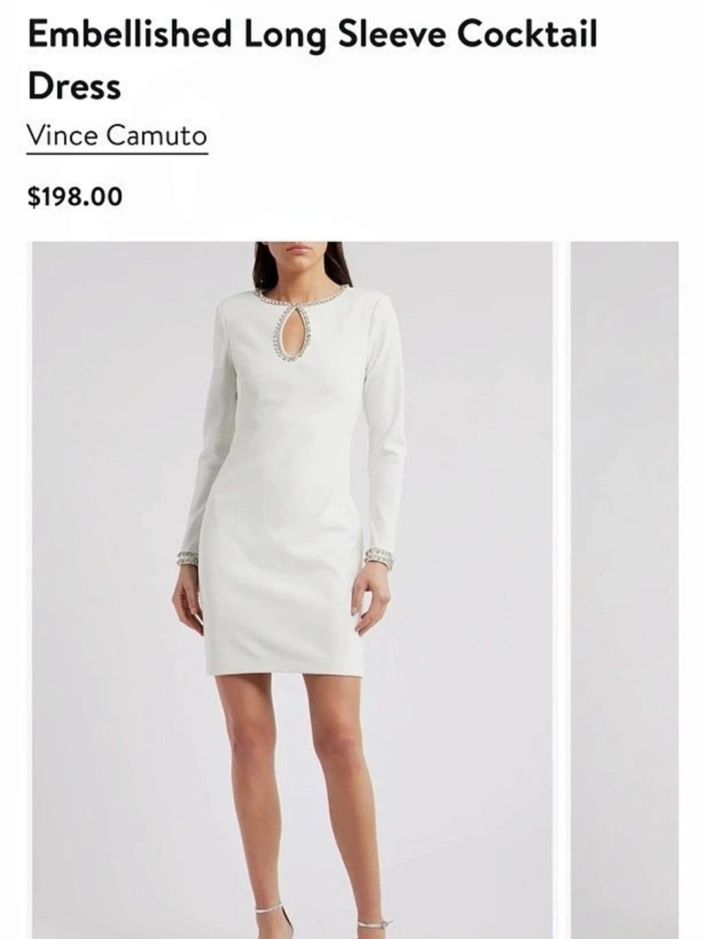 Vince Camuto Embellished Long Sleeve Cocktail Dress Mini Dress in White